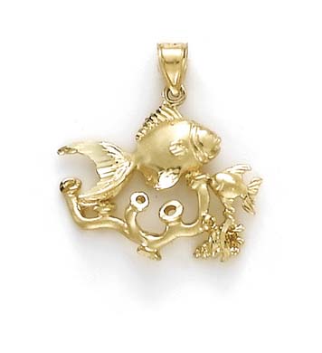 
14k Yellow GoldFish Simulated Coral Pendant
