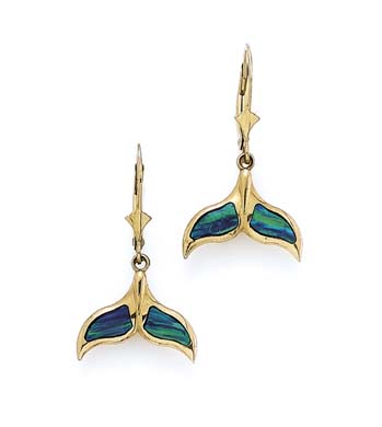 
14k Dark Blue Simulated Opal Whale Tail Earrings
