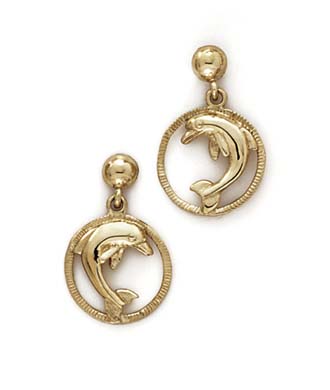 
14k Yellow Gold Dolphin Post Dangle Earrings
