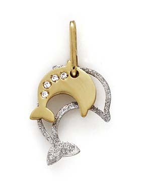 
14k Two-Tone Gold Dolphin Cubic Zirconia Pendant
