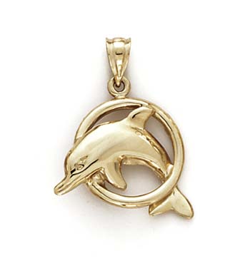 
14k Yellow Gold Dolphin In Hoop Pendant
