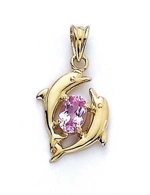 
14k Yellow Gold Pink Topaz Dolphin Pendant
