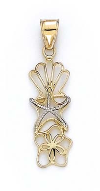 
14k Yellow Gold Wire Shell StarFish Sanddollar Pendant
