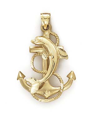 
14k Yellow Gold Anchor Dolphin Pendant
