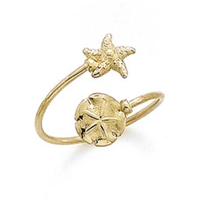 
14k Yellow Gold Bypass StarFish Sanddollar Toe Ring
