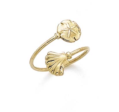 
14k Yellow Gold Bypass Shell Sanddollar Toe Ring
