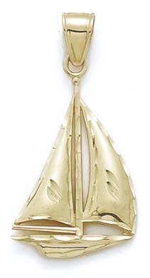 
14k Yellow Gold Sparkle-Cut Sailboat Pendant
