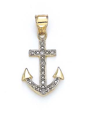 
14k Yellow Gold Diamond Anchor Pendant
