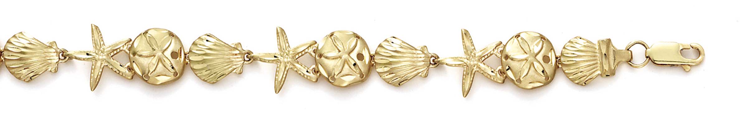 
14k Yellow Gold Shell Sanddollar StarFish Bracelet - 7.5 Inch
