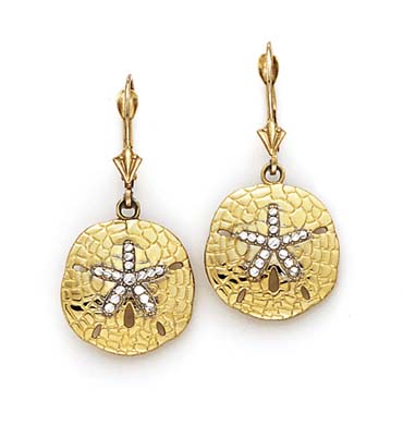 
14k Two-Tone Gold Leverback Sanddollar Earrings
