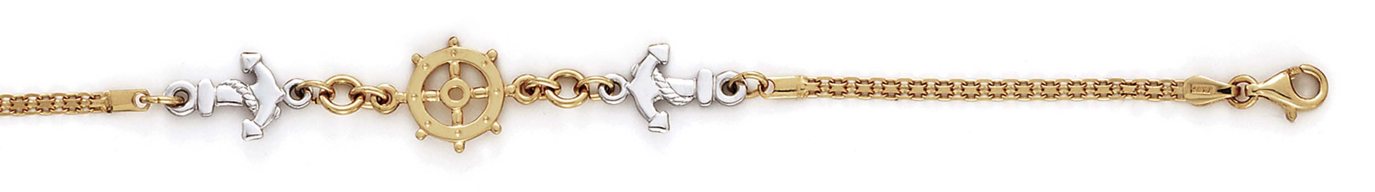 
14k Two-Tone Gold Anchor Ship Wheel Bracelet - 7.25 Inch
