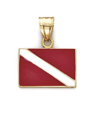 
14k Yellow Gold Enamel Diver Down Flag Pendant
