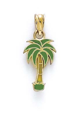 
14k Yellow Gold Enamel Palm Tree Pendant
