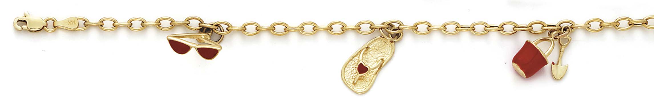 
14k Yellow Gold Enamel Charm 3 Charms Bracelet - 7.25 Inch
