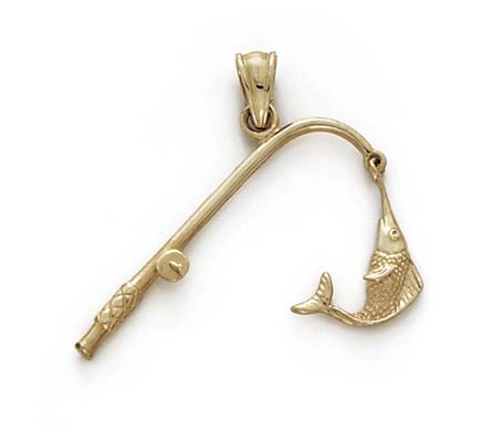 
14k Yellow Gold Fishing Pole Fish Pendant
