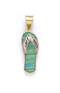 
14k Two-Tone Gold Sparkle-Cut Light Green Simulated Opal Flip-Flop Pendant
