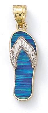 
14k Two-Tone Diamond-Cut Blue Simulated Opal Flip-Flop Pendant
