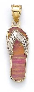 
14k Two-Tone Gold Sparkle-Cut Orange Simulated Opal Flip-Flop Pendant
