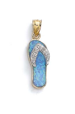 
14k Two-Tone Blue Simulated Opal Flip-Flop Diamond Accent Pendant
