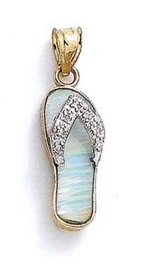 
14k Two-Tone Gold Light Blue Simulated Opal Flip-Flop and Diamond Pendant
