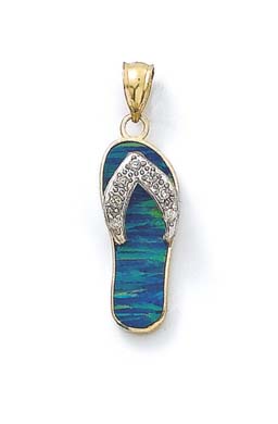 
14k Two-Tone Dark Blue Simulated Opal Flip-Flop Diamond Accent Pendant
