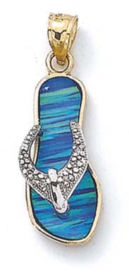 
14k Two-Tone Gold Blue Simulated Opal Flip-Flop Diamond Accent Pendant
