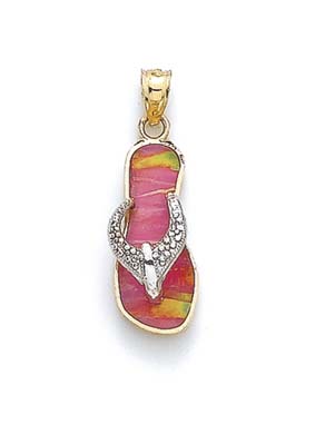 
14k Two-Tone Gold Orange Simulated Opal Flip-Flop Diamond Accent Pendant
