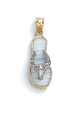 
14k Two-Tone Gold Light Simulated Opal Flip-Flop Diamond Accent Pendant
