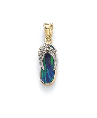 
14k Two-Tone Gold Dark Blue Simulated Opal Flip-Flop Diamond Accent Pendant
