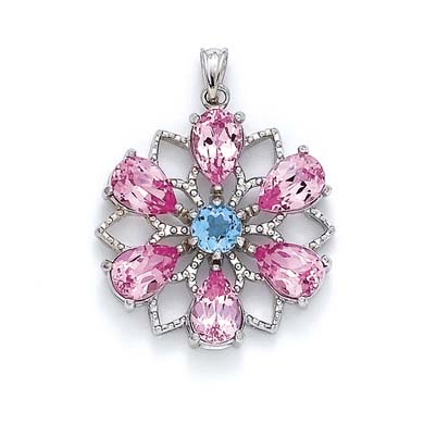 
Sterling Silver Flower Created Pink Sapphire Pendant
