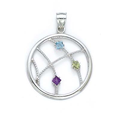 
Sterling Silver Multi-Stone Circle Pendant
