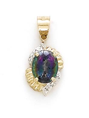 
14k Yellow Gold Mystic Topaz Diamond Pendant
