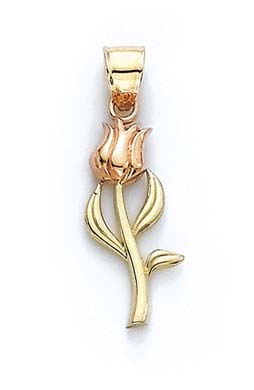 
14k Two-Tone Gold Long Stem Rose Pendant
