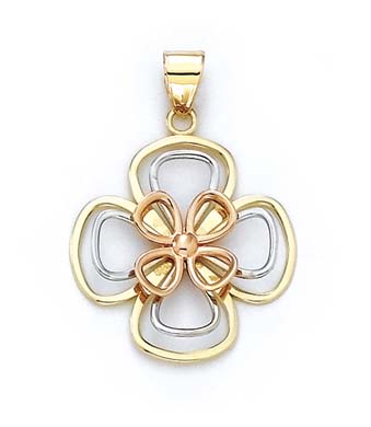 
14k Tricolor Gold Flower In Bloom Pendant
