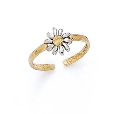 
14k Two-Tone Gold Laser Rhodium Daisy Toe Ring
