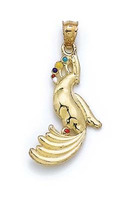 
14k Yellow Gold Enameled Peacock Pendant
