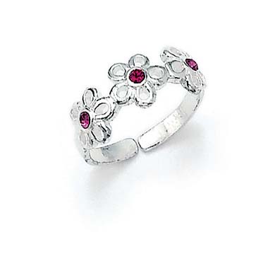 
Sterling Silver Pink Cubic Zirconia Flowers Toe Ring
