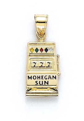 
14k Yellow Gold Enamel Mohegan Sun Slot Machine Pendant
