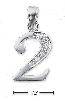 
Sterling Silver and Cubic Zirconia Number 2 Charm - 1/2 In With Out Bail
