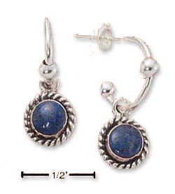 
Sterling Silver 3/4 In. Post Hoop Denim Lapis Charm Earrings
