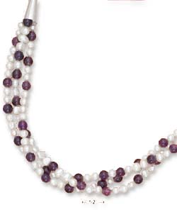 
Sterling Silver 17-21 In. Adj. Triple strand Freshwater Cultured Pearl Amethyst Bead Necklace
