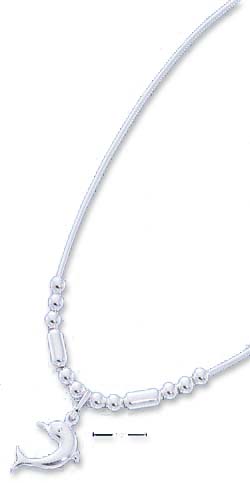 
Sterling Silver 18 In. Snake Beads Dangling Dolphin Necklace
