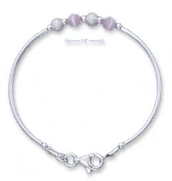 
Sterling Silver Childrens Pink Matt Sparkle Bead Bangle Bracelet
