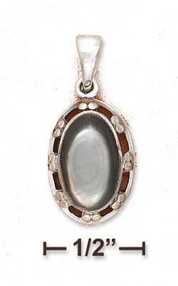 
Sterling Silver 8x12mm Gray Shell Pendant Open Beaded Border
