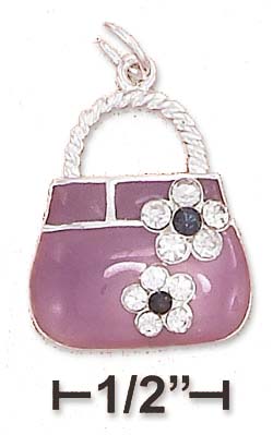 
Sterling Silver 19mm Purple Enamel Purse Charm Clear Crystal
