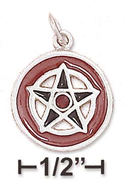 
Sterling Silver 16mm Enamel Pentagram With Red Crystal Charm
