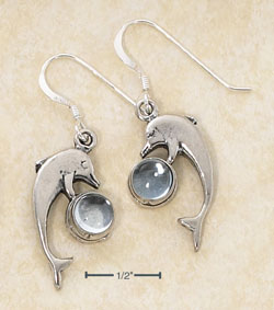 
Sterling Silver Dolphin Blue Topaz Cabs French Wire Earrings
