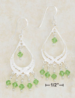 
Sterling Silver Filigree Dangle Earrings With Lt Green Crystal
