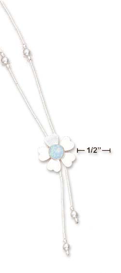 
Sterling Silver 16 Inch LS Bead Flower Y-Necklace With 6mm Lab Blue Simulated Opal
