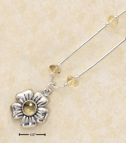 
Sterling Silver 16 Inch LS Citrine Dangling Flower Necklace
